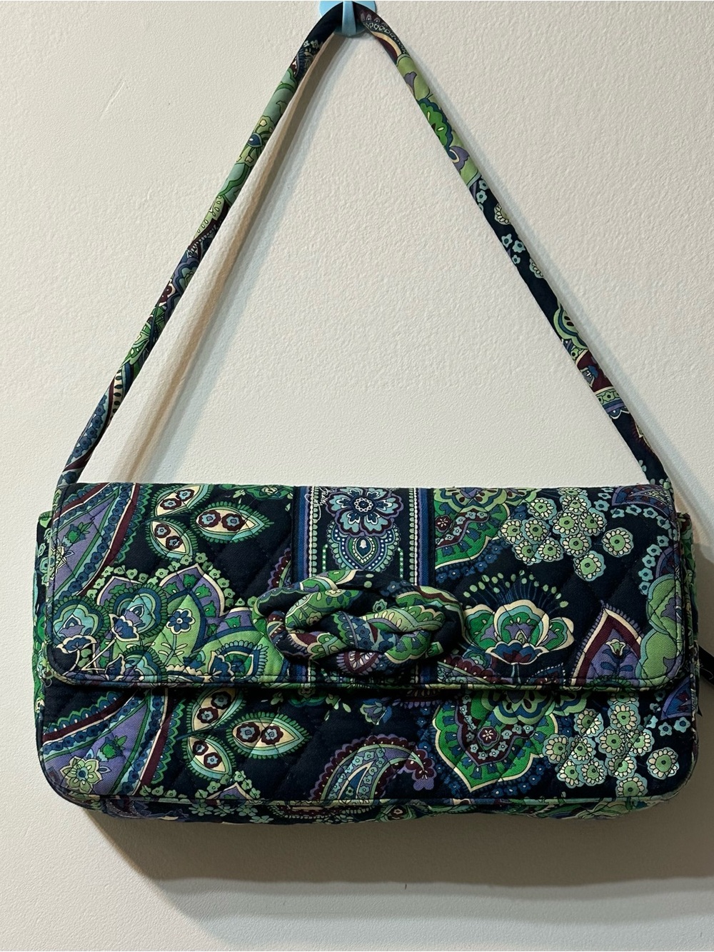 Vera Bradley Peacock Quilted Cotton Flap Shoulder Bag Retired Paisley Print